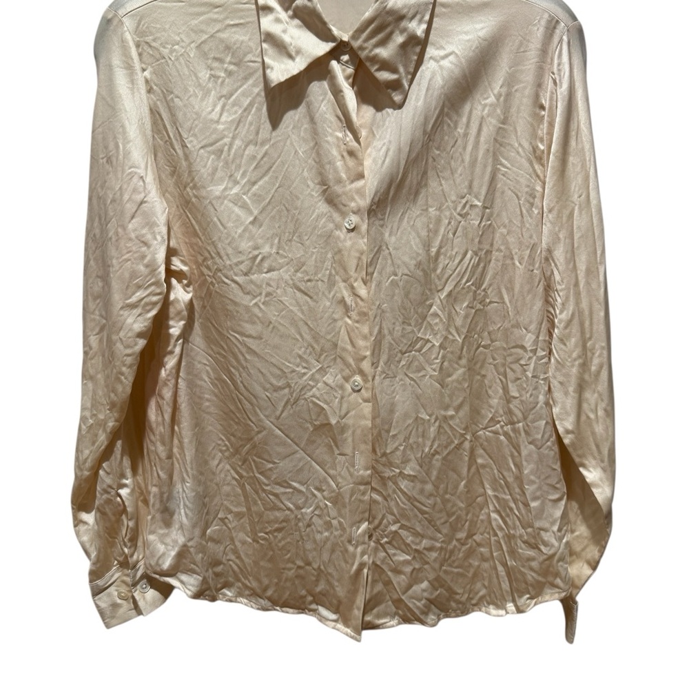 AKA EDDIE BAUER Cream Silk Button-Down Blouse